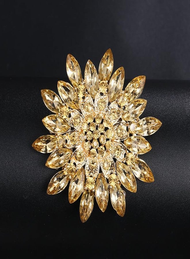 DATOA Sunflower Rhinestone Brooch for Women Daisy Brooch Pins with Crystal Flower Accessory Pins Jewelry Birthday Gift Colorful Crystal Sunflower Brooch Pin for Dress Hat Decoration - Gold - Image 2